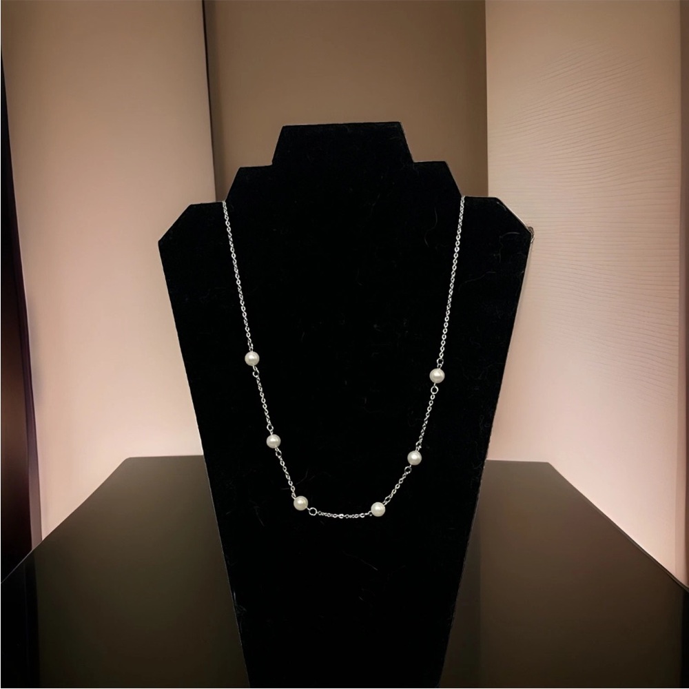 Faux Pearls On Silver Tone Chain Handmade